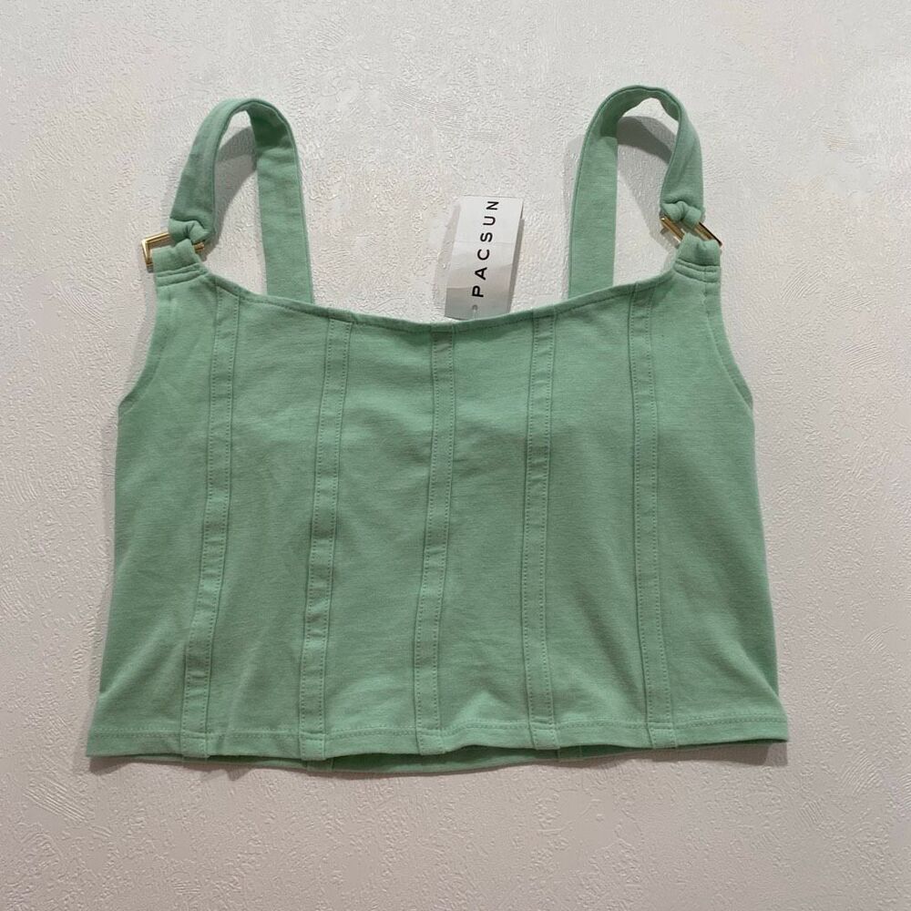 PacSun PAC Cares Green Corset Seam Tank Top Women’s Small NWT Adjustable Straps
